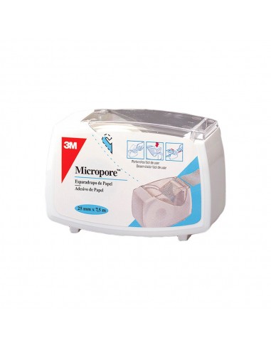 Micropore Esparadrapo Hipoalergénico Papel Blanco 7,5m x 2,5cm con Portarrollo