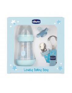 Chicco Set Inicio Biberon Perfect5 150ml + Chupete Mini Soft + Clip Universal Azul