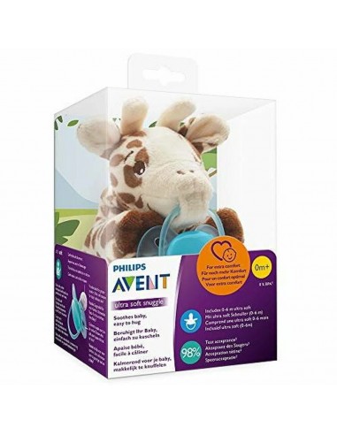 Avent Chupete Silicona 0-6 meses + Peluche Jirafa, Calmante y Tacto Extra Suave