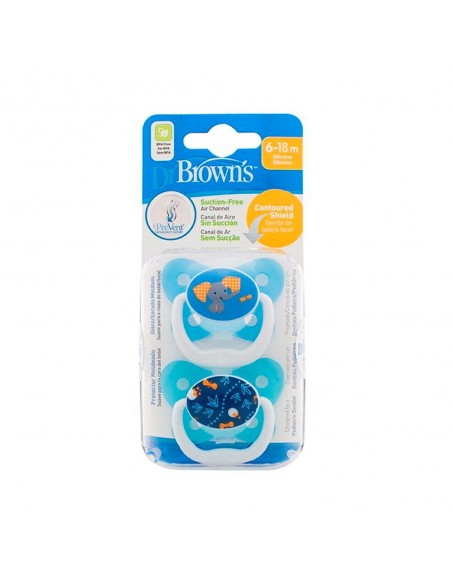 Dr Brown's Chupete Prevent animales Azul 6-12 meses 2 unidades