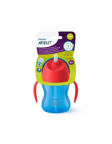 Avent Vaso con Pajita y Asas Azul +9 meses 210 ml