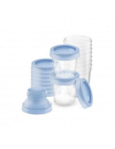 Avent 10 Recipientes para Leche Materna 180 ml + 10 Tapas + 2 Adaptadores para Extractor de Leche