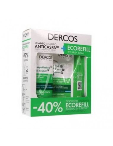 Vichy Dercos Pack Champú anti-caspa grasa 400 ml+500ml Ecorefill