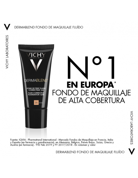 Vichy Dermablend Fondo de Maquillaje Fluido Alta Cobertura 16h Tono 35 Sand