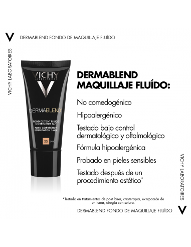 Vichy Dermablend Fondo de Maquillaje Fluido Alta Cobertura 16h Tono 35 Sand