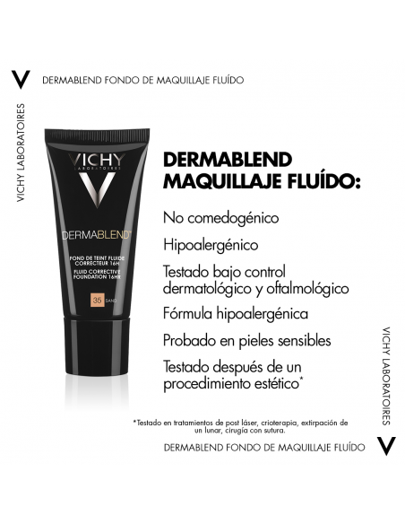 Vichy Dermablend Fondo de Maquillaje Fluido Alta Cobertura 16h Tono 35 Sand