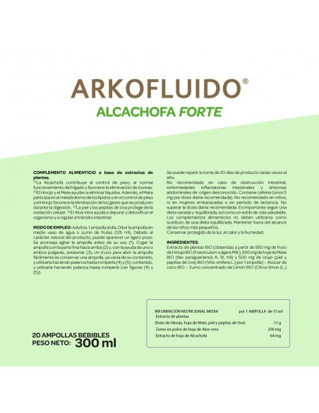 Arkofluido Alcachofa Forte 20 ampollas bebibles