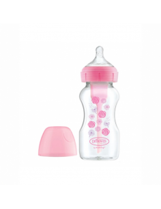 Dr Brown Biberon Tetina Silicona Boca Ancha Natural Flow Options+ 1 Unidad 270 ml Rosa Flore