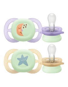 Avent Ultra Start Chupete Silicona Nocturno Dibujo Niña 0-2 meses 2 unidades