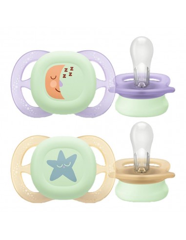 Avent Ultra Start Chupete Silicona Nocturno Dibujo Niña 0-2 meses 2 unidades