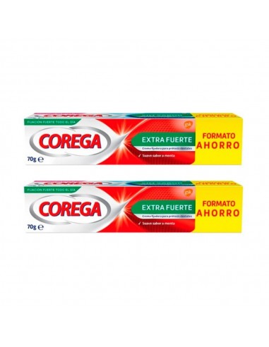Corega Crema Extra Fuerte Adhesivo Prótesis Dental Sabor Menta Duplo 70 g