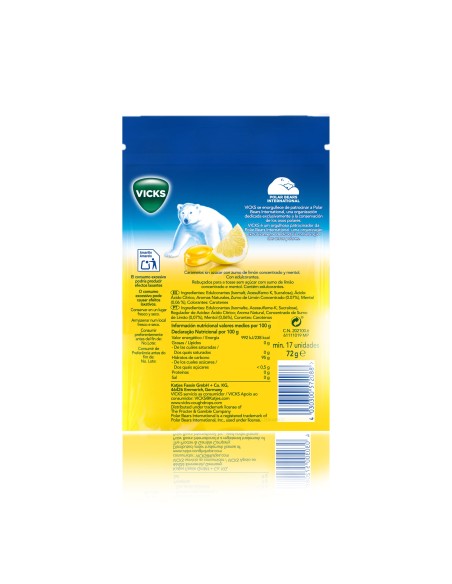 Vicks Caramelos Limón Refrescante Bolsa 72 g
