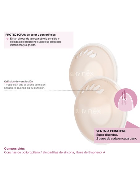 Suavinex Set de 2 conchas protectoras y 2 conchas recolectoras
