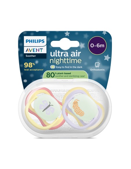 Avent Pacifier Ultra Air Nighttime Chupete Silicona Niña 0-6 meses 2 unidades