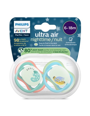 Avent Pacifier Ultra Air Nighttime Chupete Silicona Niño 6-18 meses 2 unidades