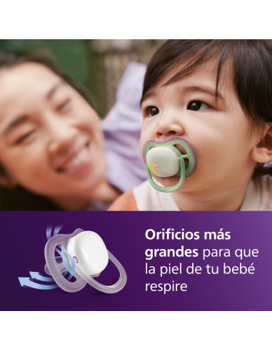 Avent Pacifier Ultra Air Nighttime Chupete Silicona Niño 6-18 meses 2 unidades