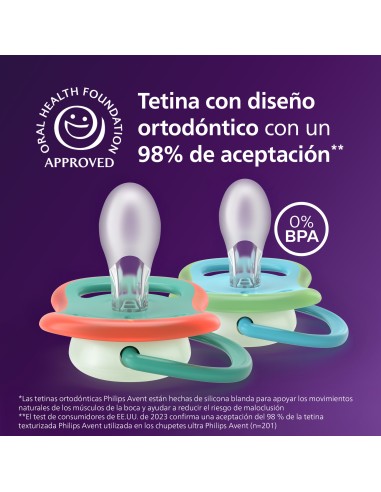 Avent Pacifier Ultra Air Nighttime Chupete Silicona Niño 6-18 meses 2 unidades