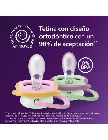 Avent Pacifier Ultra Air Nighttime Chupete Silicona Niña 6-18 meses 2 unidades