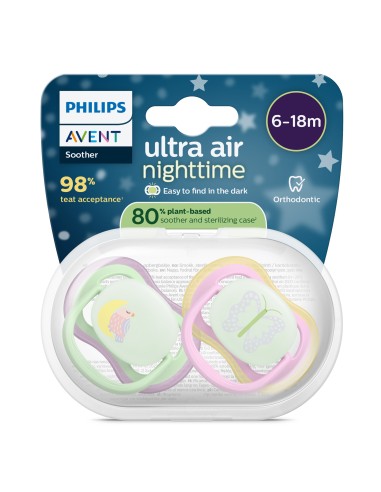 Avent Pacifier Ultra Air Nighttime Chupete Silicona Niña 6-18 meses 2 unidades