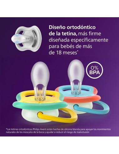 Avent Pacifier Ultra Air Nighttime Chupete Silicona Niño +18 meses 2 unidades