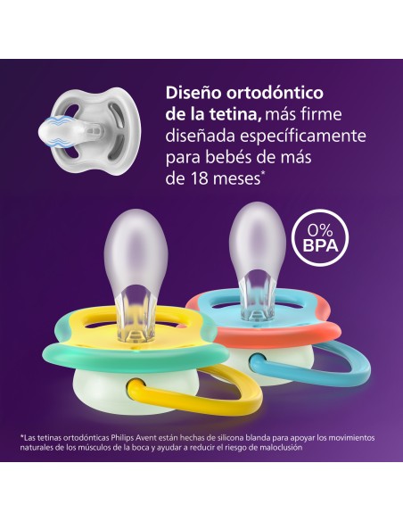 Avent Pacifier Ultra Air Nighttime Chupete Silicona Niño +18 meses 2 unidades
