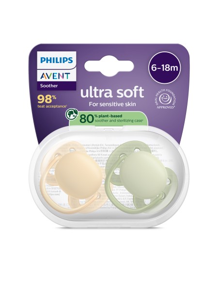 Avent Pacifier Ultra Soft Chupete Silicona Neutral 6-18 meses 2 unidades