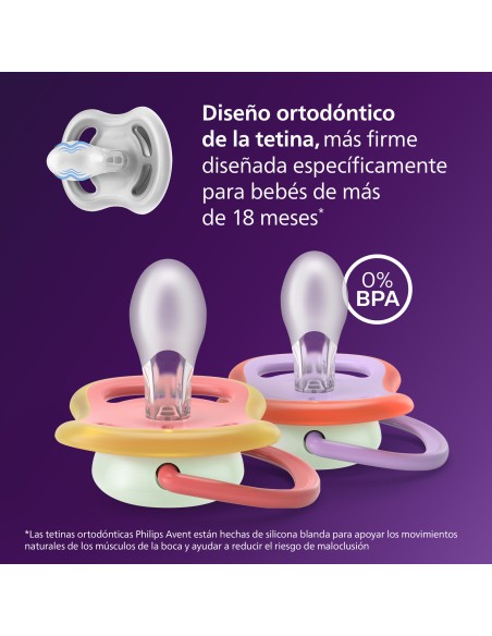 Avent Pacifier Ultra Air Nighttime Chupete Silicona Niña +18 meses 2 unidades