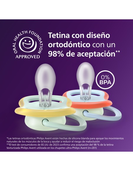 Avent Pacifier Ultra Air Nighttime Chupete Silicona Niño 0-6 meses 2 unidades
