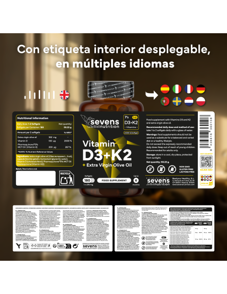 Sevens Nutrition Vitamina D3 K2 180 perlas