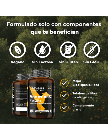 Sevens Nutrition Vitamina C con Zinc 180 comprimidos