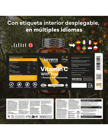 Sevens Nutrition Vitamina C con Zinc 180 comprimidos