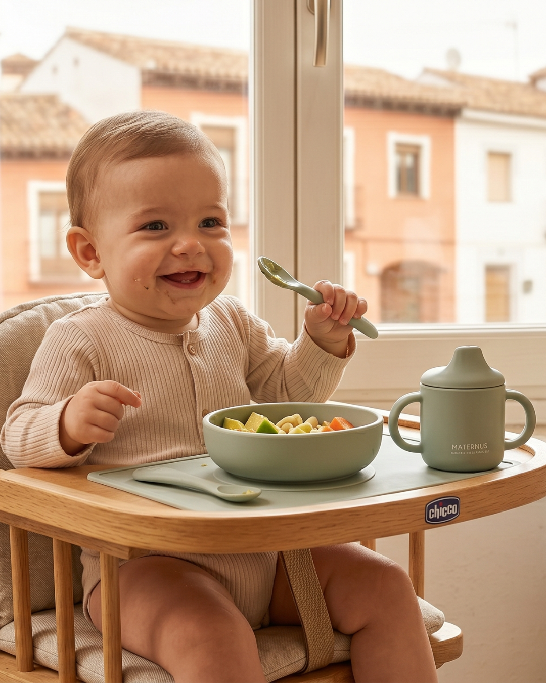 Vasos de aprendizaje, vajillas y cubiertos infantiles